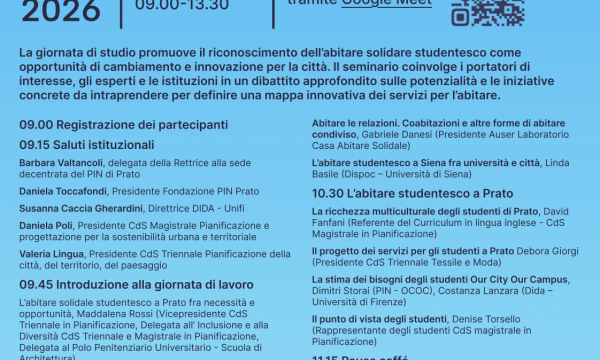 PRATO UNIVERSITY CITY: STUDENT COMMUNAL HOUSING AS A DRIVER OF URBAN INNOVATION May 19, 2026, Main Auditorium of the PIN Foundation, 9:00 AM&ndash;1:30 PM